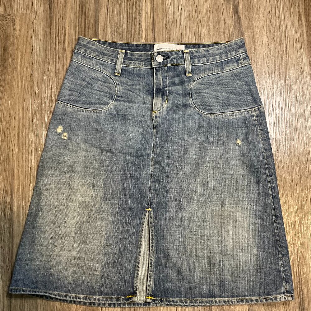 Paper denim & Cloth Denim Skirt Blue Jean‎ Size 27 USA Made Retro Distressed